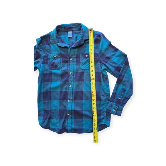 Arizona Long Sleeve Plaid Cotton Button Up Shirt Boy Size L 14/16 Blue Navy Blue - Picture 3 of 6